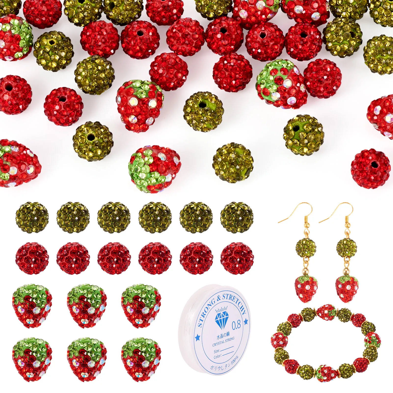 

Beadthoven DIY Strawberry Polymer Clay Rhinestone Beads Bracelet Jewelry Kits Mixed Color For Making DIY Bracelet Eardrop Craft