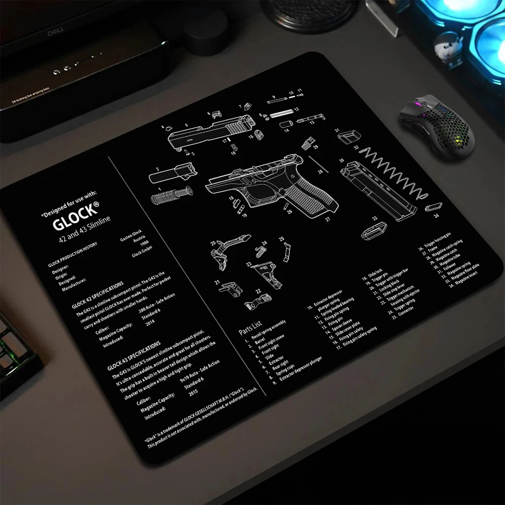 Tactical Gun Cleaning Rubber Mat Mouse Pad Parts for Glock Model 17 Gen3 Gen5 42 43 Short Pistol Assembly Remove Part Diagram