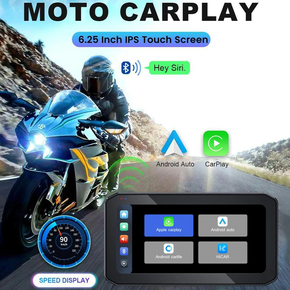 

6.25 inch Screen Motorcycle GPS Navigation Bluetooth Wireless CarPlay Android Car DVR Driving Recorder IP67 Waterproof