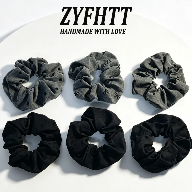 1/2/6 piezas de lazos para el pelo de tela con lazo en forma de corazón, negros y grises, con lunares, para moños en la parte posterior de la cabeza, estilo coreano, scrunchies de moda para niñas.