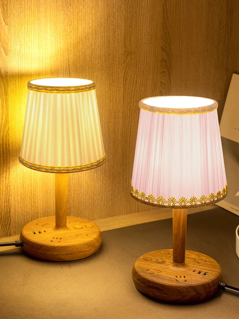 Multifunctional bedroom bedside lamp Chinese retro warm ambient  socket decorative student dormitory desk