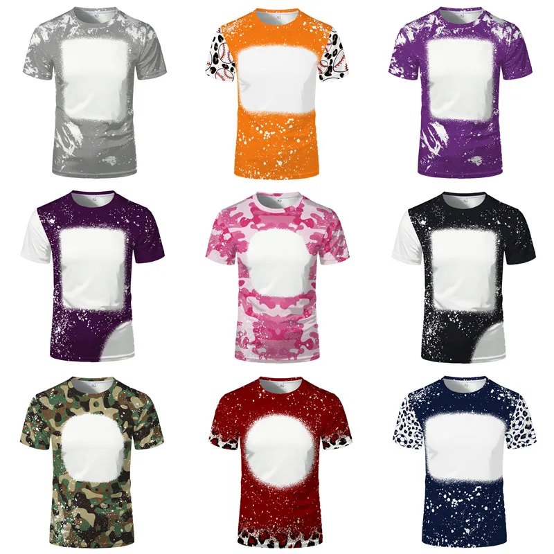 2023 Hot Sell Sublimation Blank Colorful Faux Bleached Polyester T-shirts Man Women Kids Casual Short Sleeve Summer Tops Tee