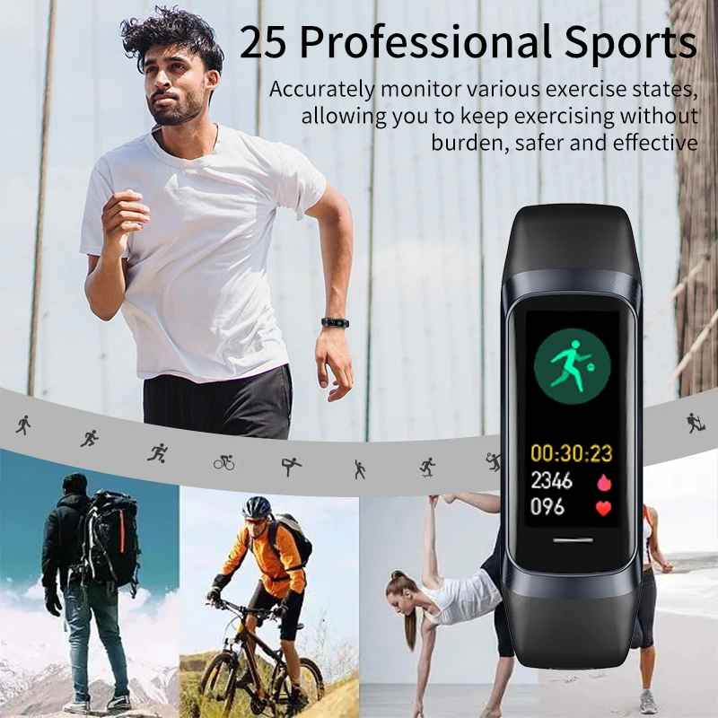 LIGE 1,1 pulgadas Amoled Monitor de ritmo cardíaco pulsera inteligente pulsera delgada reloj inteligente hombres mujeres impermeable Fitness Tracker Band
