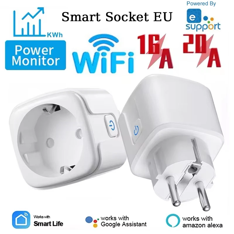 20A/16A Wifi EWeLink Smart Socket EU Remote Control Timer Power Monitoring Voice Assistant For Google Home Alexa