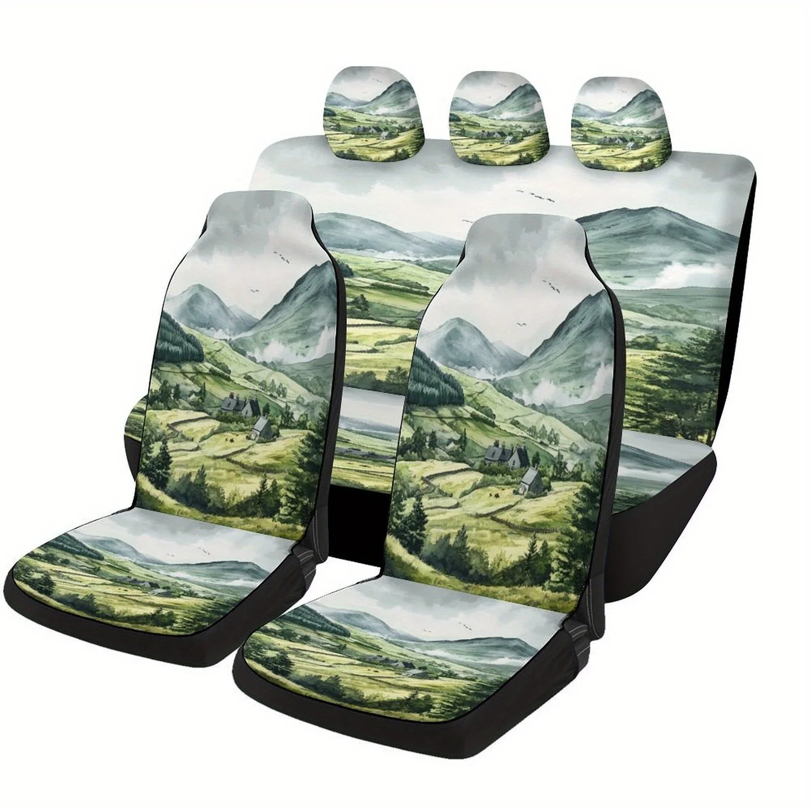 

Mountain Valley Themed Car Seat Cover Set For Most Cars, Fashion Novelty Car Seat Protector Covers Full Set, Universal Car Seat