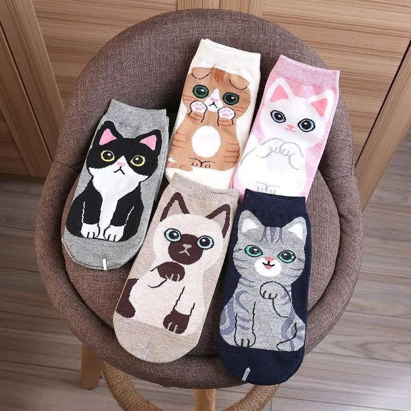 1-10pairs Vrouwen Cartoon Sokjes Leuke Animal Design Katoenen Korte Sokken voor Lente Zomer Kawaii Ademende Casual Kousen