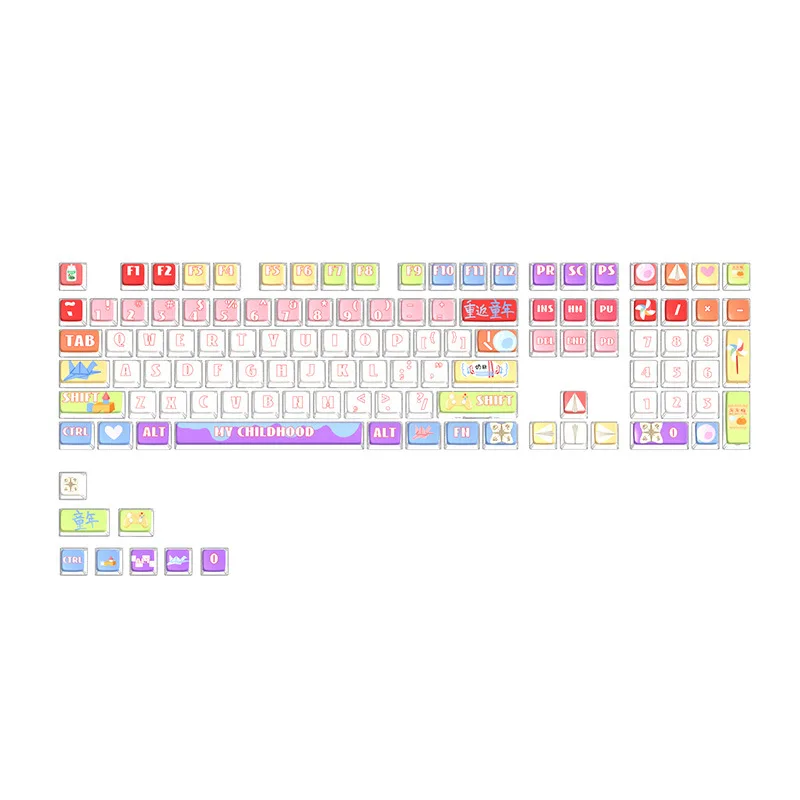 Original 8090 childhood PBT four-sided transparent light transmission heat sublimation mechanical keyboard keycaps customized pe