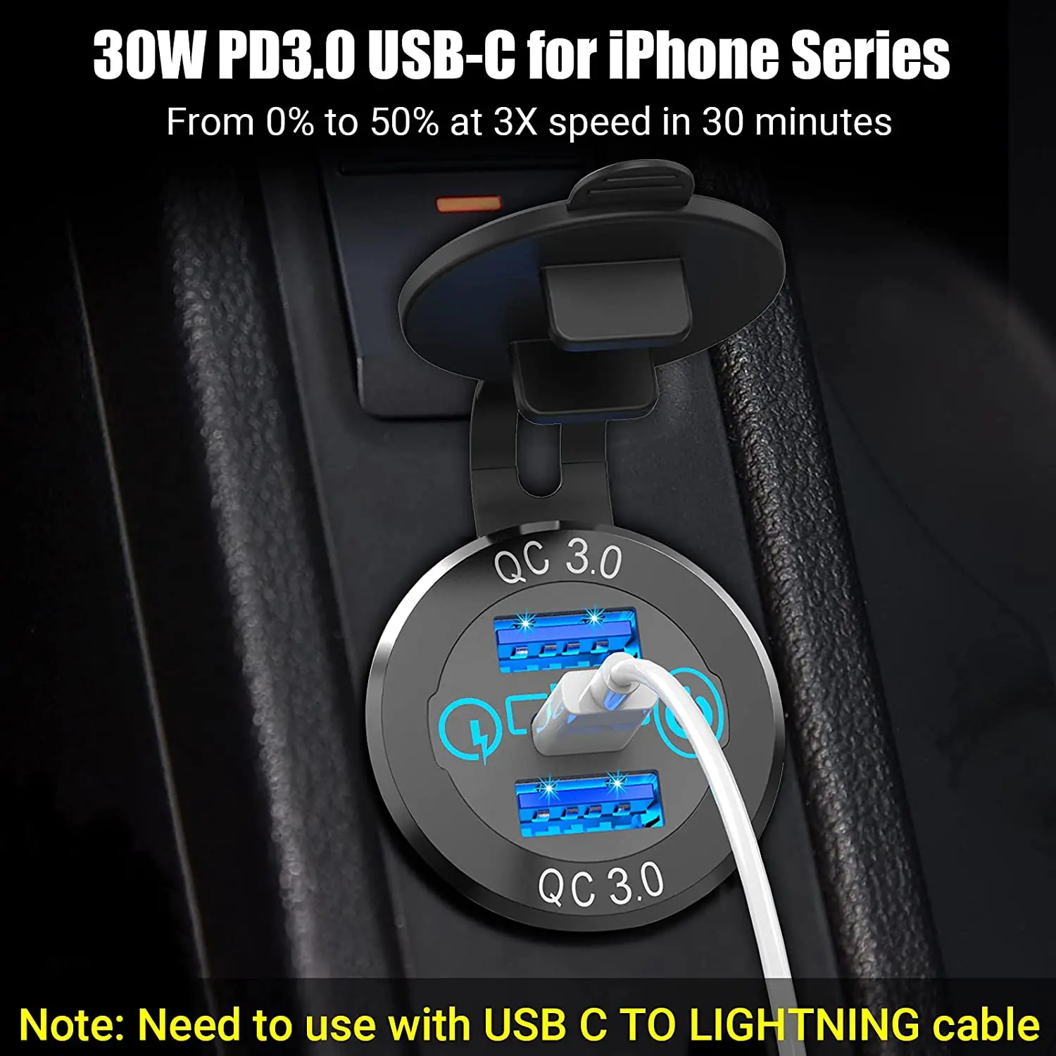 DaierTek Car USB Charger Socket Metal 60W Car Charger 12V 24V USB Outlet PD USB-C & Two QC3.0 Ports Touch Switch For Boat Marine image 3