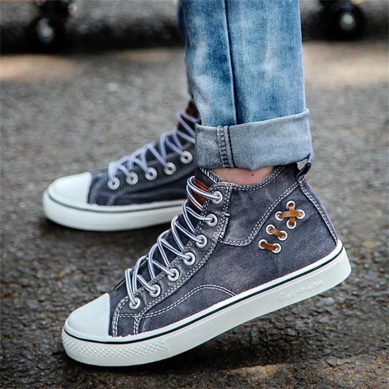 Maogu High Top Canvas Denim Sneakers Donna 2023 Donna Punta tonda Stringata Casual Piatto da corsa Camminata Primavera Scarpa sportiva classica