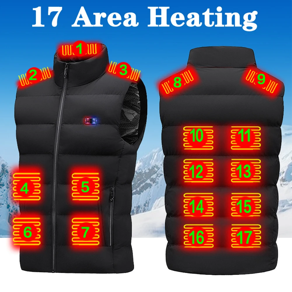 Chaqueta calefactable de 17 zonas, chaleco calefactor USB, abrigo para hombres y mujeres, chaleco calefactor eléctrico, ropa térmica cálida, chaleco calefactable de invierno para acampar