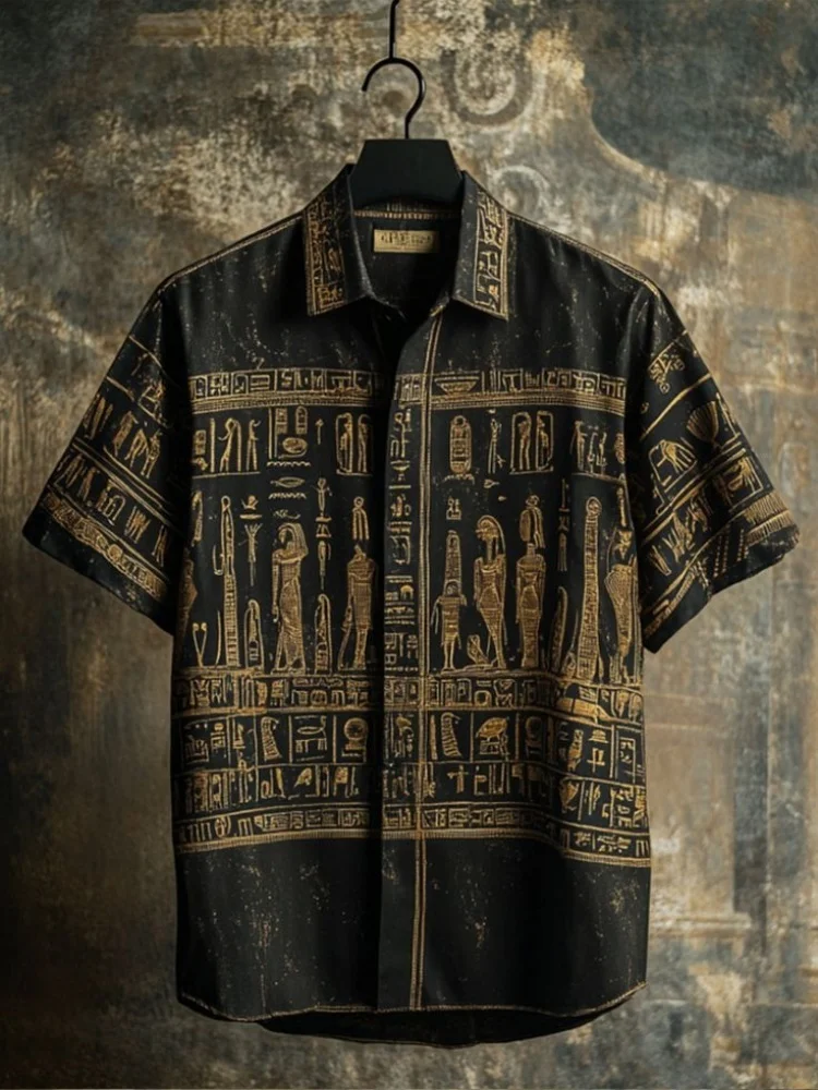 

Мужская рубашка с древним египетским принтом, уличная одежда, мужская модная рубашка, повседневная мужская рубашка с короткими рукавами в стиле ретро