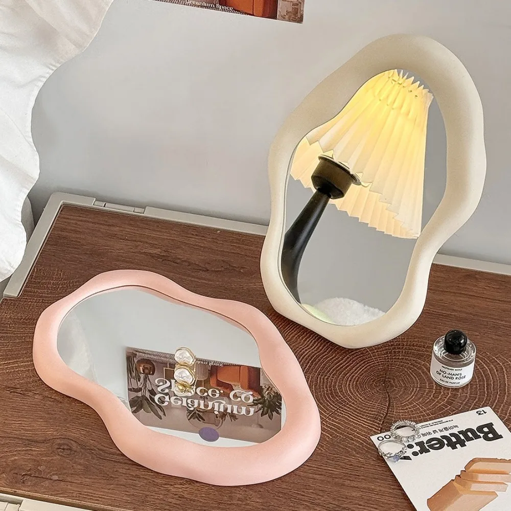 Cream Style Makeup Mirror Luxury Irregular Cloud Shaped Standing Dresser Mirror French Simple Hairdressing Wall Mirror