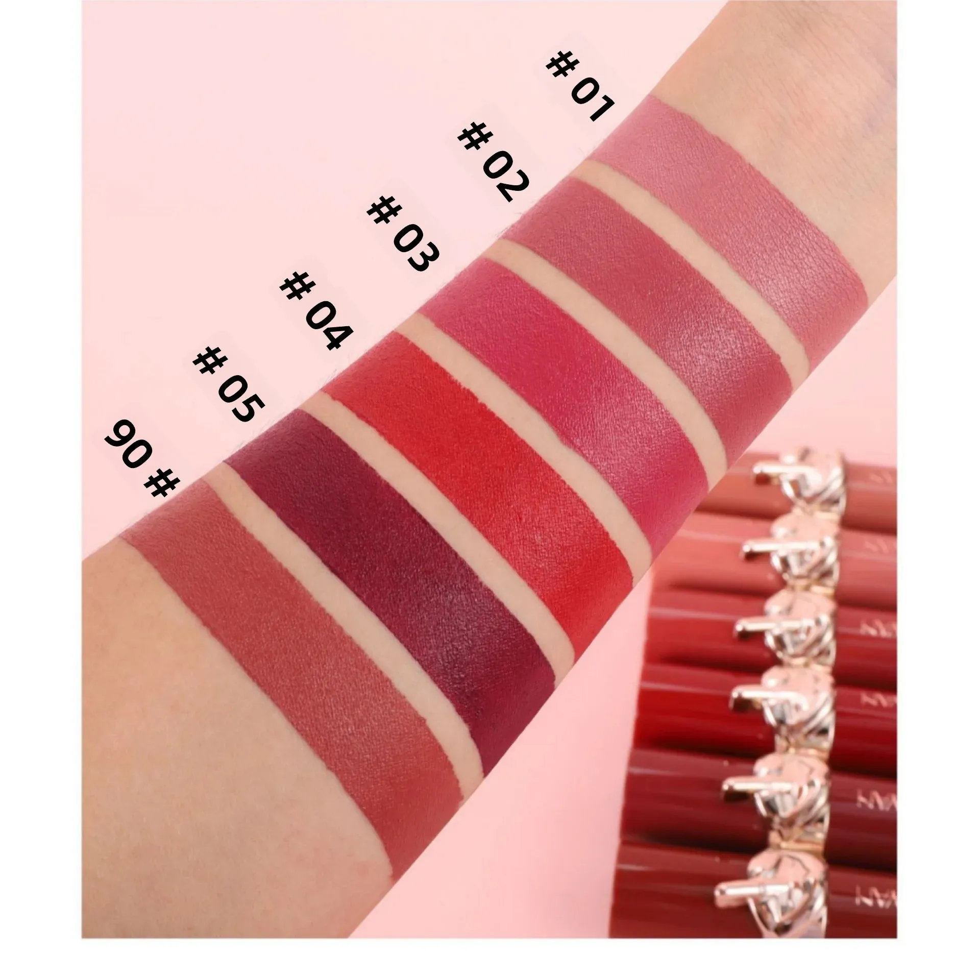 مجموعة أحمر شفاه مخملي مقاوم للماء صبغة عالية غير لامعة مرطبة غير تتلاشى طويلة الأمد ملمع شفاه أحمر عاري مثير مستحضرات تجميل #5