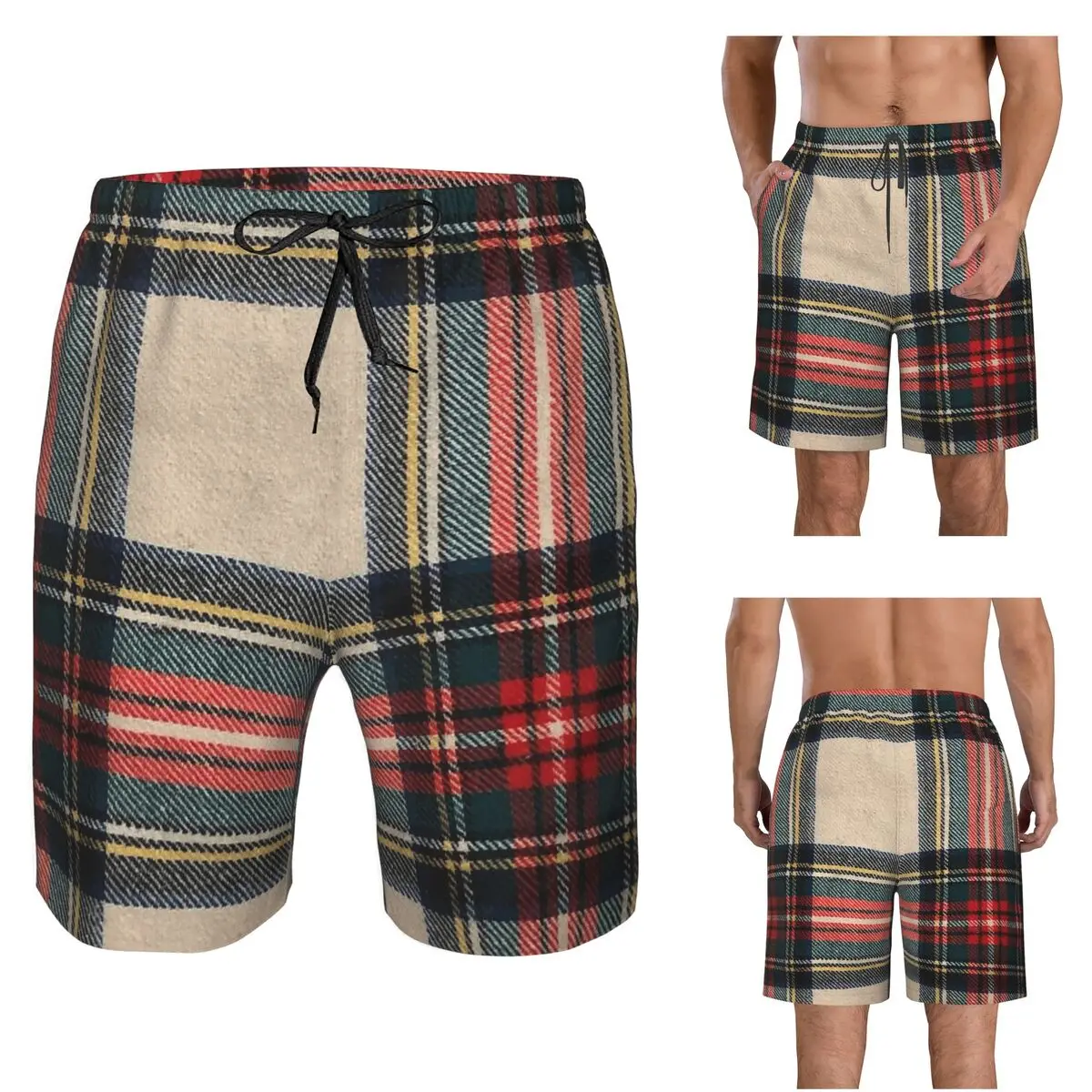 

Stewart Dress Tartan Trunks Beach Board Shorts Casual Quick Dry Swim Summer Men Pants