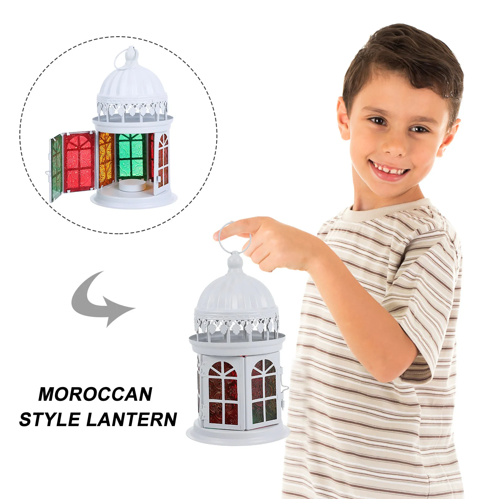Colorful Glass Moroccan Lantern Holder Retro Wall Hanging Light Ornament for Bars Nightclubs Anniversary Home Decoration