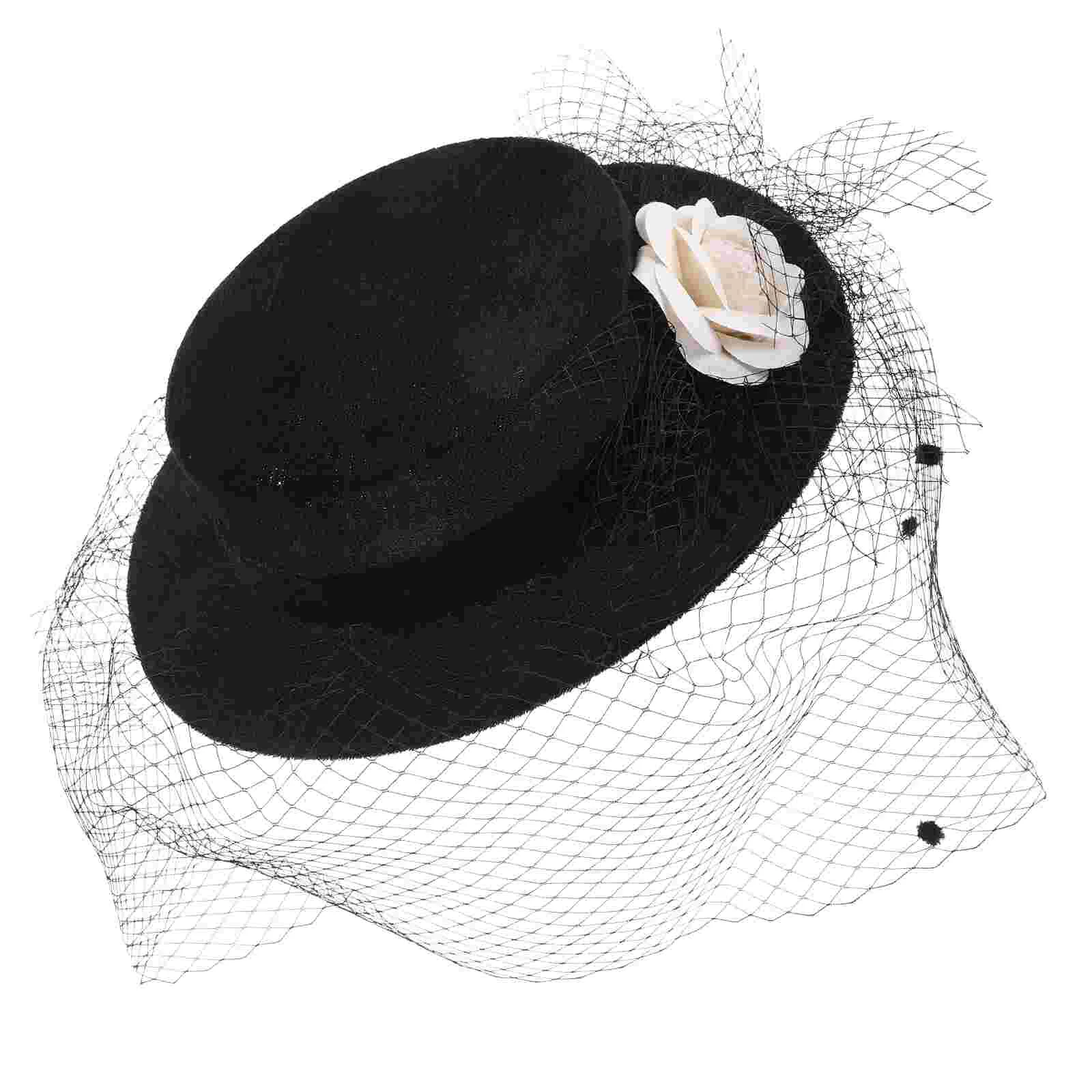 Topper Wedding Hats for Women Elegant Fascinators Funeral with Veil Velvet Renaissance