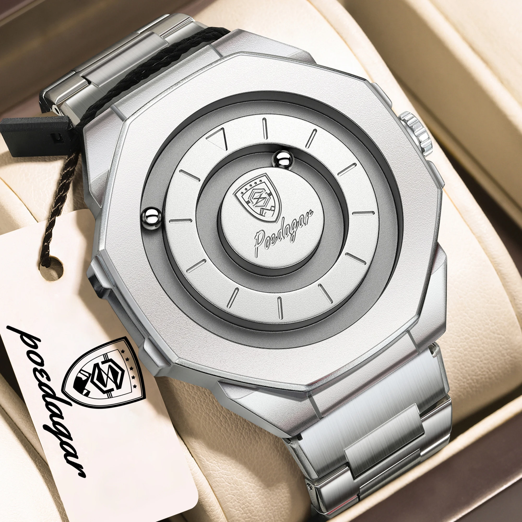 POEDAGAR Top Fashion Men's Wristwatch Waterproof Stainless Steel Quartz Man Watch Business Big Dial Watches For Men Reloj Hombre