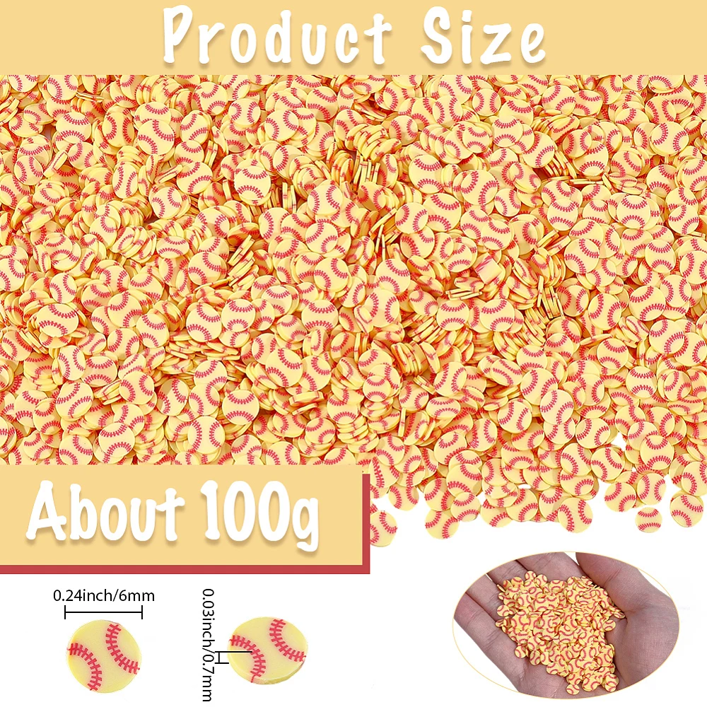 100G Polymer Clay Slices Sports Cabochons 6mm Mini Clay Baseballs Pieces Flat Round Baseball Confetti Yellow Sport Confetti