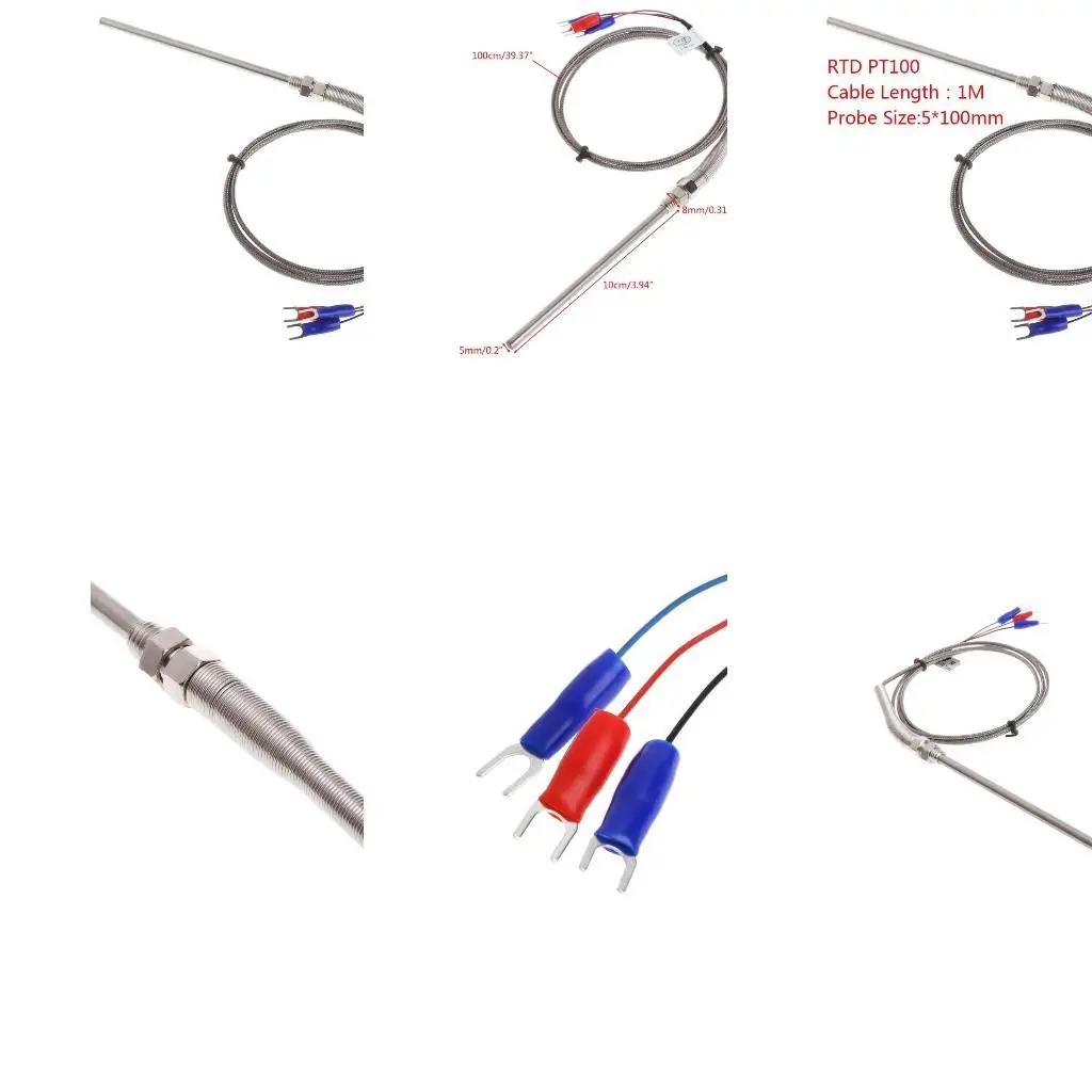 

652F Professional 5mmx100mm Pt100 Thermocouple Screw Thread Length 1 Meter-probe