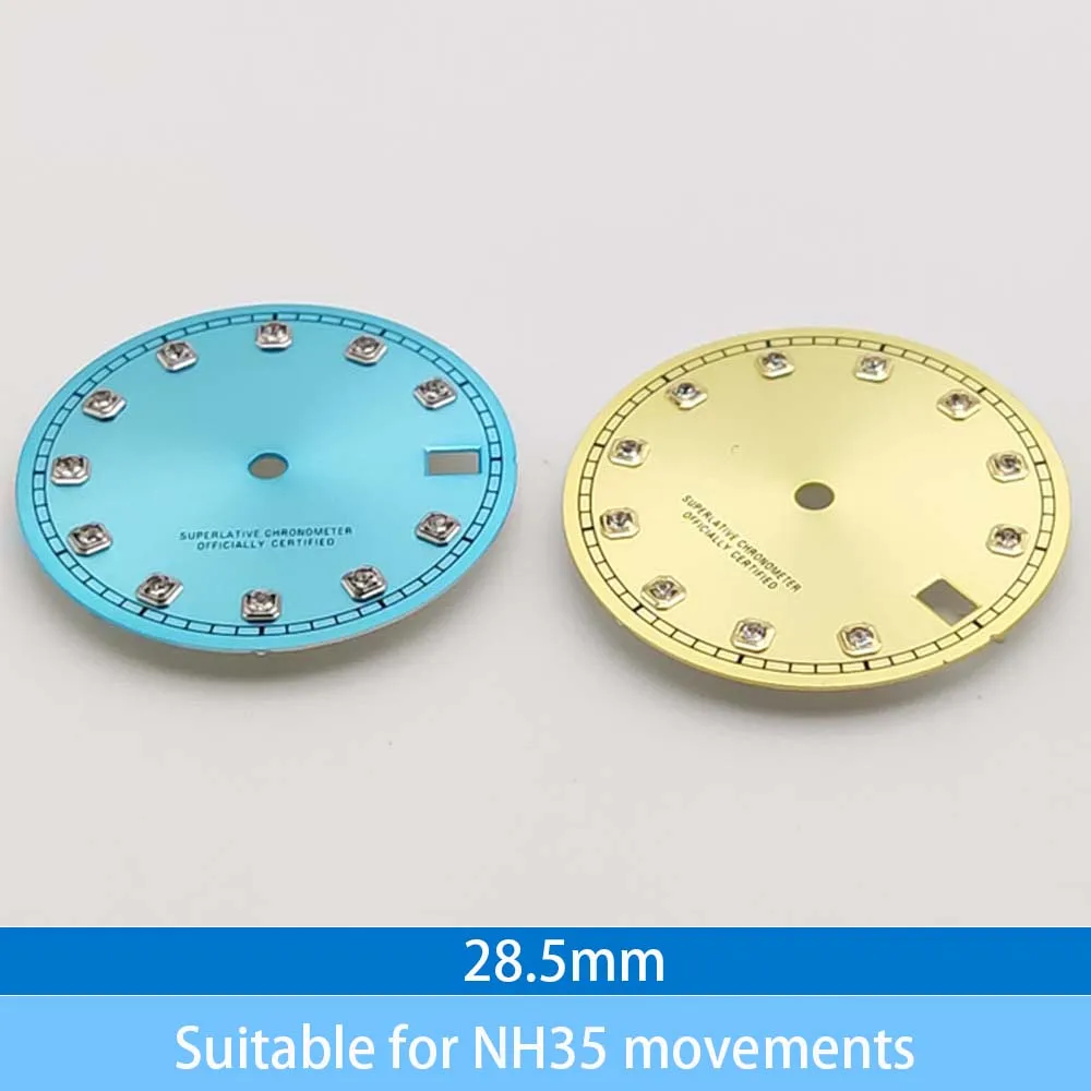 Новый бриллиантовый циферблат диаметром 28,5 мм подходит для запасной части циферблата мужских автоматических механических часов с механизмом NH35.