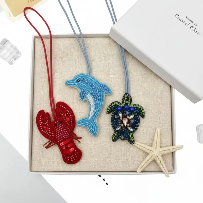 3D Rhinestone Applique Key Chain Pendant Beaded Patch Lobster Hanging Rope for Couple Gift Purse Ornament