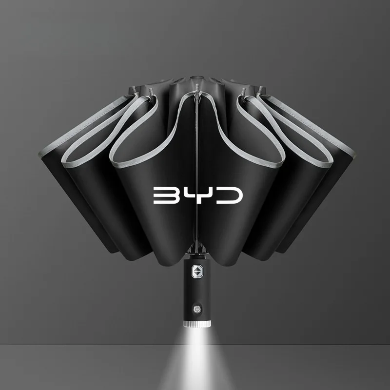 Automatic Umbrella with Reflective Stripe Reverse Led Light Umbrella For BYD Atto 3 Tang F3 E6 Yuan Plus Song Max F0 Qin G3 I3