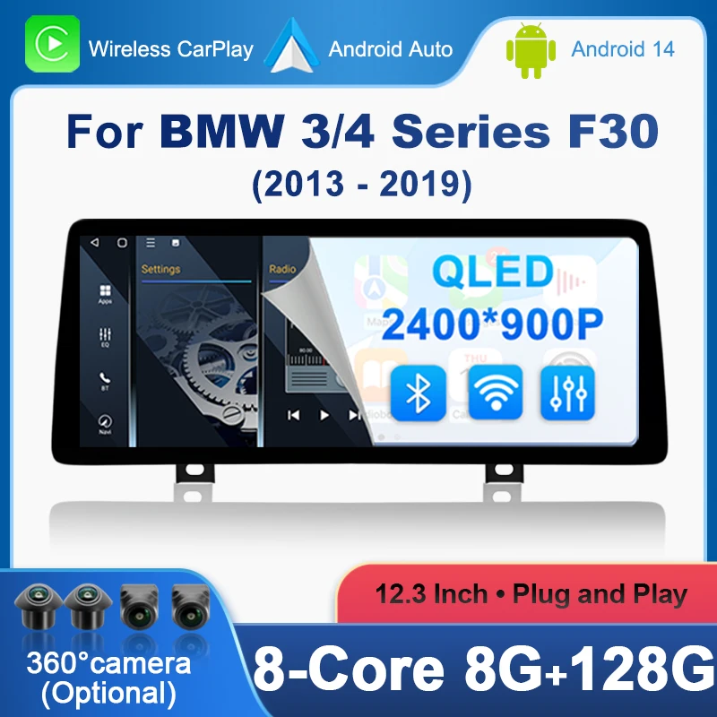 

Android 14 беспроводной Carplay авто радио сенсорный экран для BMW 3 4 серии F30 F31 F32 F33 F34 F36 NBT EVO мультимедийный плеер GPS