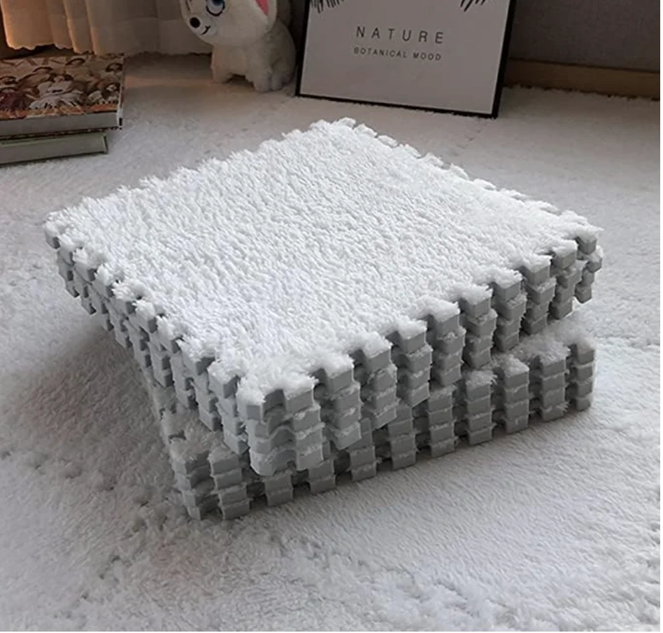 12 Pcs Shaggy Interlocking Foam Carpet Tiles - 12