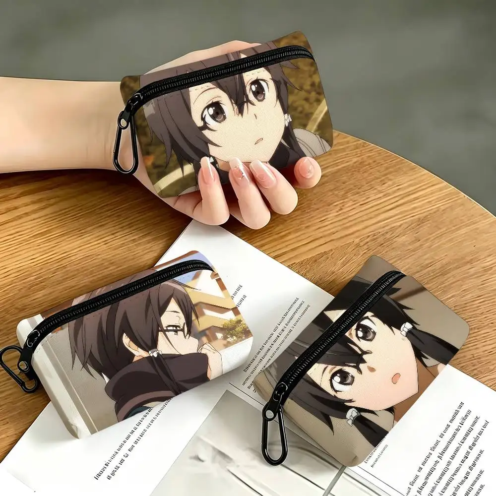 1pc Shino Asada Anime Characters Coin Purse With Carabiner Hook Portable Key Card Wallet Small Zipper Storage Pouch