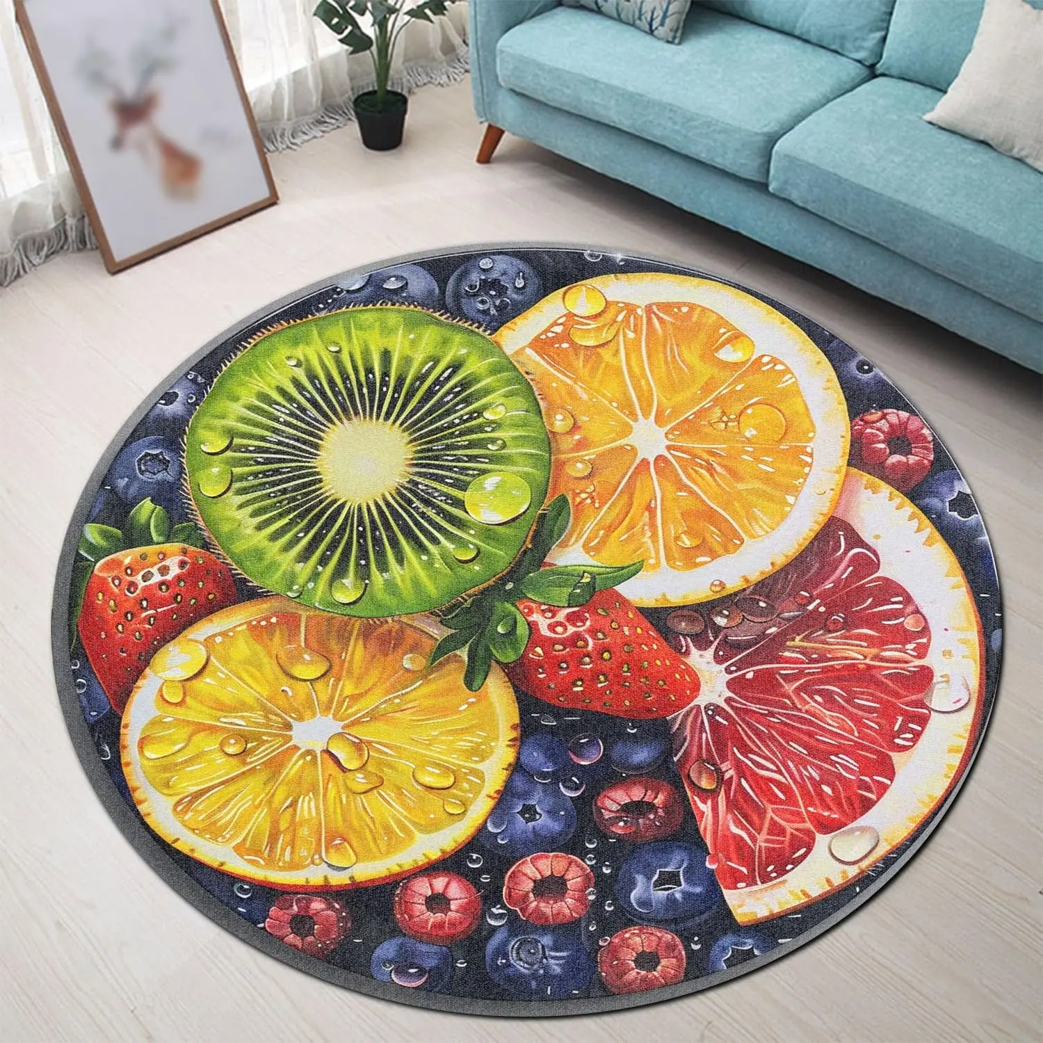 Fruit Strawberry Lemon Round Carpet Sweet Food Circle Rug Playroom Bedroom Living Room Balcony Floor Mat Home Decor Doormat