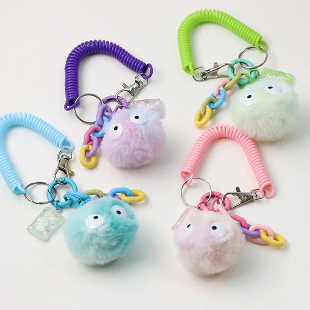 Colourful Retractable Spring Coil Keychain Anti-Lost Stretch Cord Safety Keyring With Metal Lobster Clasp For Girls Phone Wallet