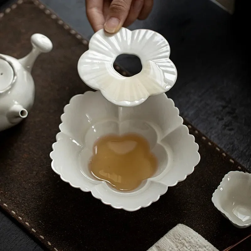 Plant ash water storage pot bearing handmade ceramic flower mouth tea tray household small dry brewing tray Kung Fu tea set