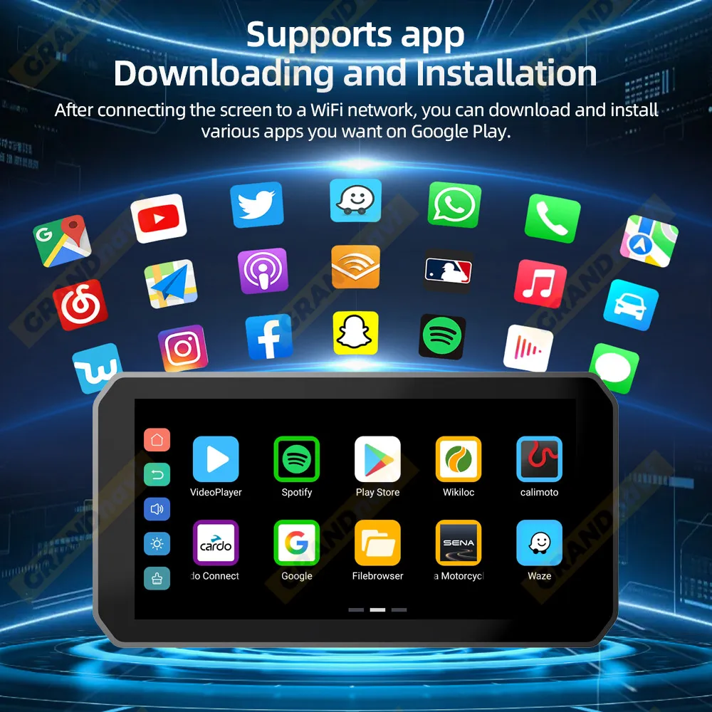 6.3 بوصة أندرويد 12 المحمولة دراجة نارية DVR IPS عرض نظام تحديد المواقع اللاسلكية CarPlay أندرويد السيارات الجبهة الخلفية كام TPMS IP67 دعم جوجل #4