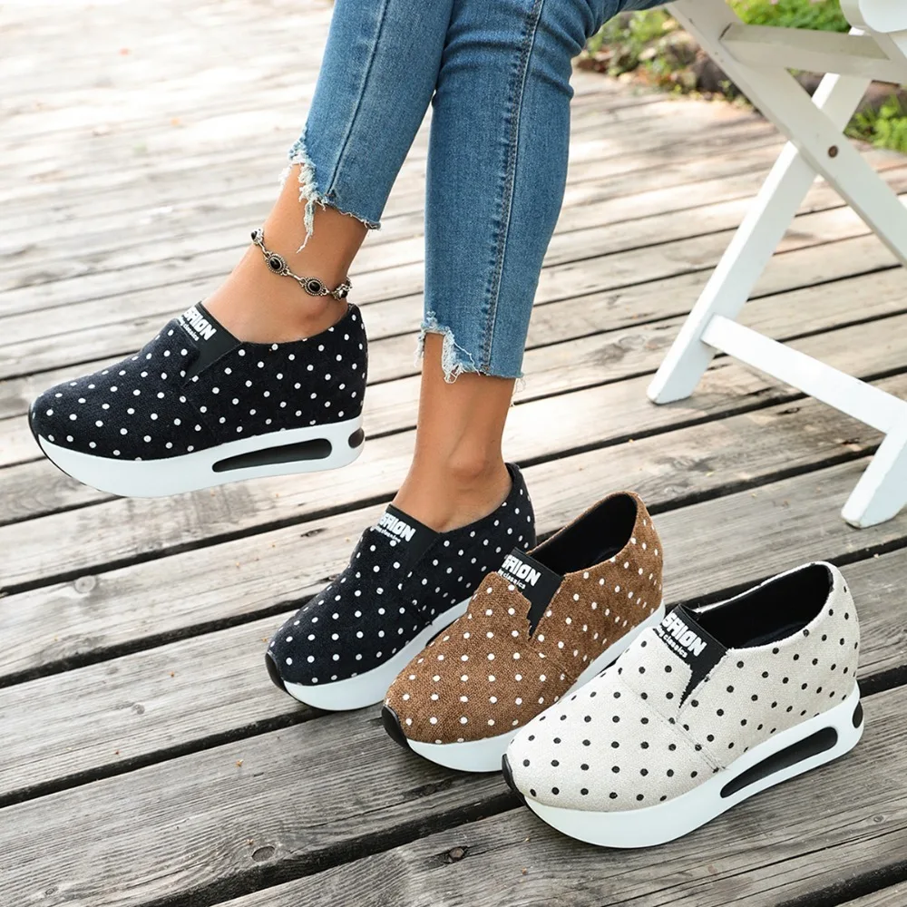 Zapatillas Deportivas de Mujer con Puntos de Polka Dot, Plataforma con Amortiguación de Aire, Aumento de Altura, Zapatos Casuales para Caminar, Cómodas para Damas.