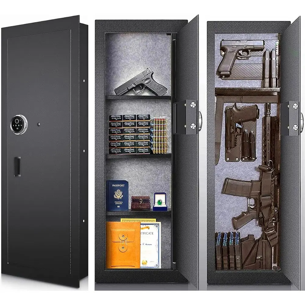 

Biometric Security Safe for Valuables, Hidden Fingerprint Lock, Wall-Mounted Rifle/Handgun Storage (4D x 15W x 45H)