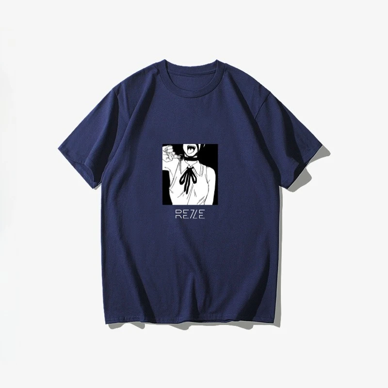 2025 الشتاء والخريف بالمنشار تي شيرت رجالي قنبلة الشيطان Reze البضائع قصيرة الأكمام أنيمي النمط الياباني قميص أسود الملابس #3