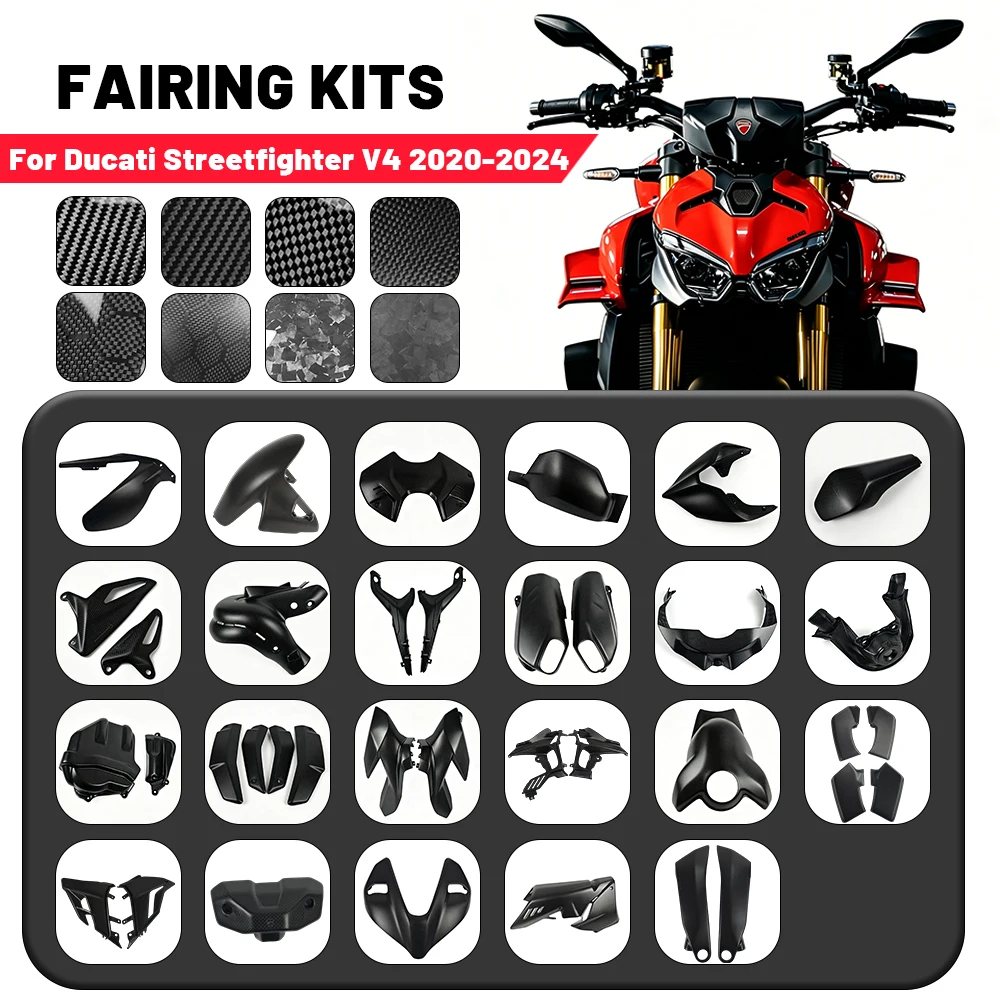 Komplette Verkleidungssätze für DUCATI Streetfighter V4 V4S SP2 2020-2024 Carbonfaser Motorrad-Karosserie- & Rahmenabdeckungen Modifiziert Matt