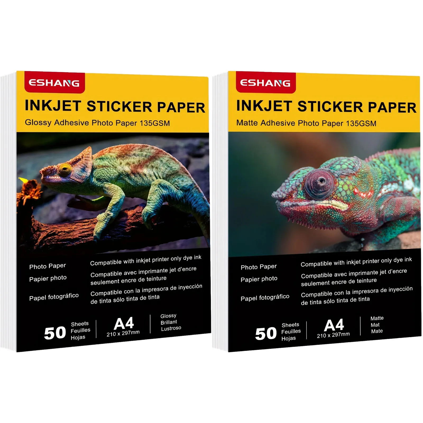 

Self-Adhesive Photo Paper Glossy/Matte Sticker Paper for Inkjet Printer A4 50Sheets, 135G.