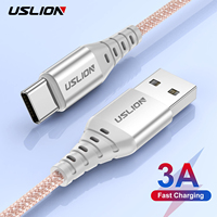 USLION 3A Fast Charging USB Cable Nylon Braided Fast Charging Type C Data Cord For Xiaomi 14 Redmi 13 Oneplus 11 Samsung POCO X5