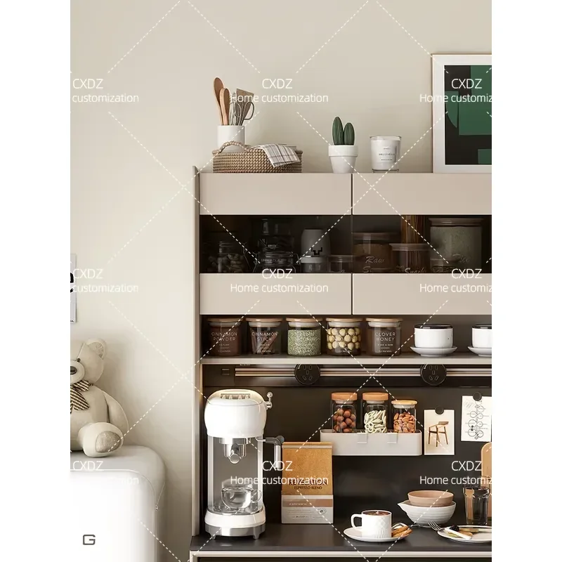 Italian Solid Wood Dining Side Cabinet with Integrated Magnetic Suction Board Wall Mounted Minimalist Tea Storage High