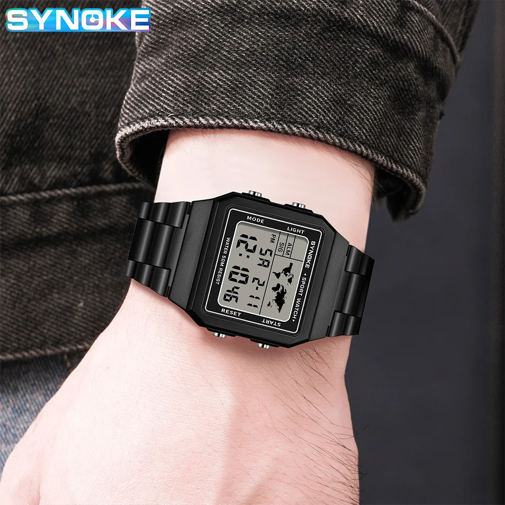 Top Brand Luxury Stainless Steel Chrono Sport Watches Men Back Light Display Digital Wristwatch 5Bar Waterproof Reloj Hom SYNOKE