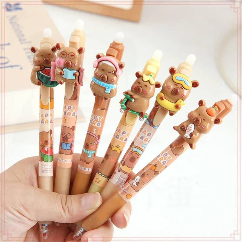 12 Pcs Wholesale Capybara Design Erasable Blue Press Gel Pens Ideal for School and Office Use