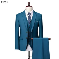 Bruiloft Pakken Voor Mannen 3 Stuks 2 Set Elegante Luxe Blazers Outfit Mode Klassieke Volledige Jassen Vest Broek 2024 Formeel Kostuum