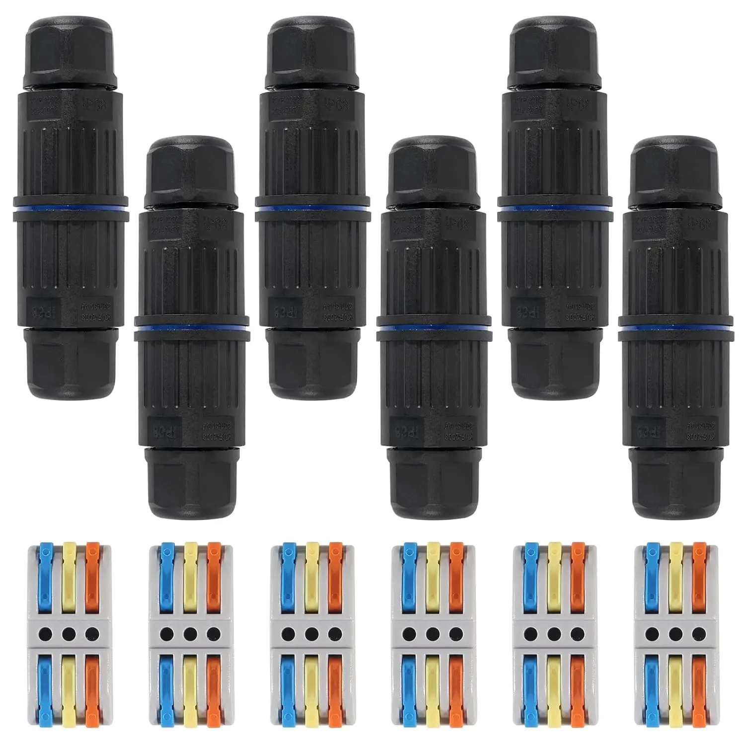 6pcs Upgraded Junction Box Outdoor Waterproof IP68, CDF 3P 3Pole Wire Connector, Replaceable Lever Wire Connectors for AWG 28-12
