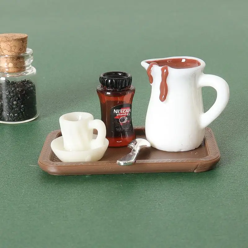 7Pcs Desktop Szene Simulation Micro Modell Teile Handgemachte Miniatur Puppenhaus Kaffee Tasse Modell Dekorative Tablett Platte Zubehör