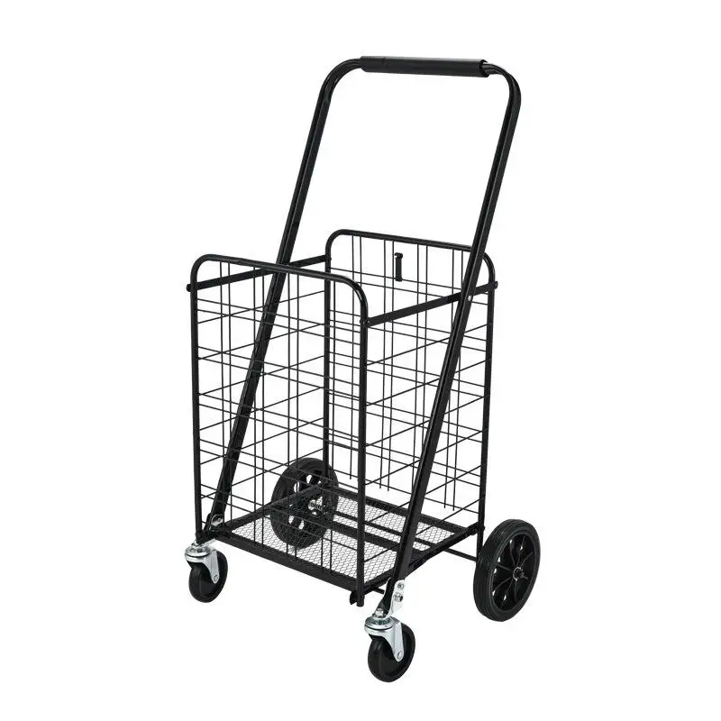 rotatable-double-basket-shopping-cart-iron-made-portable-hand-push-large-capacity-vegetable-buying-car-all-directional-wheels