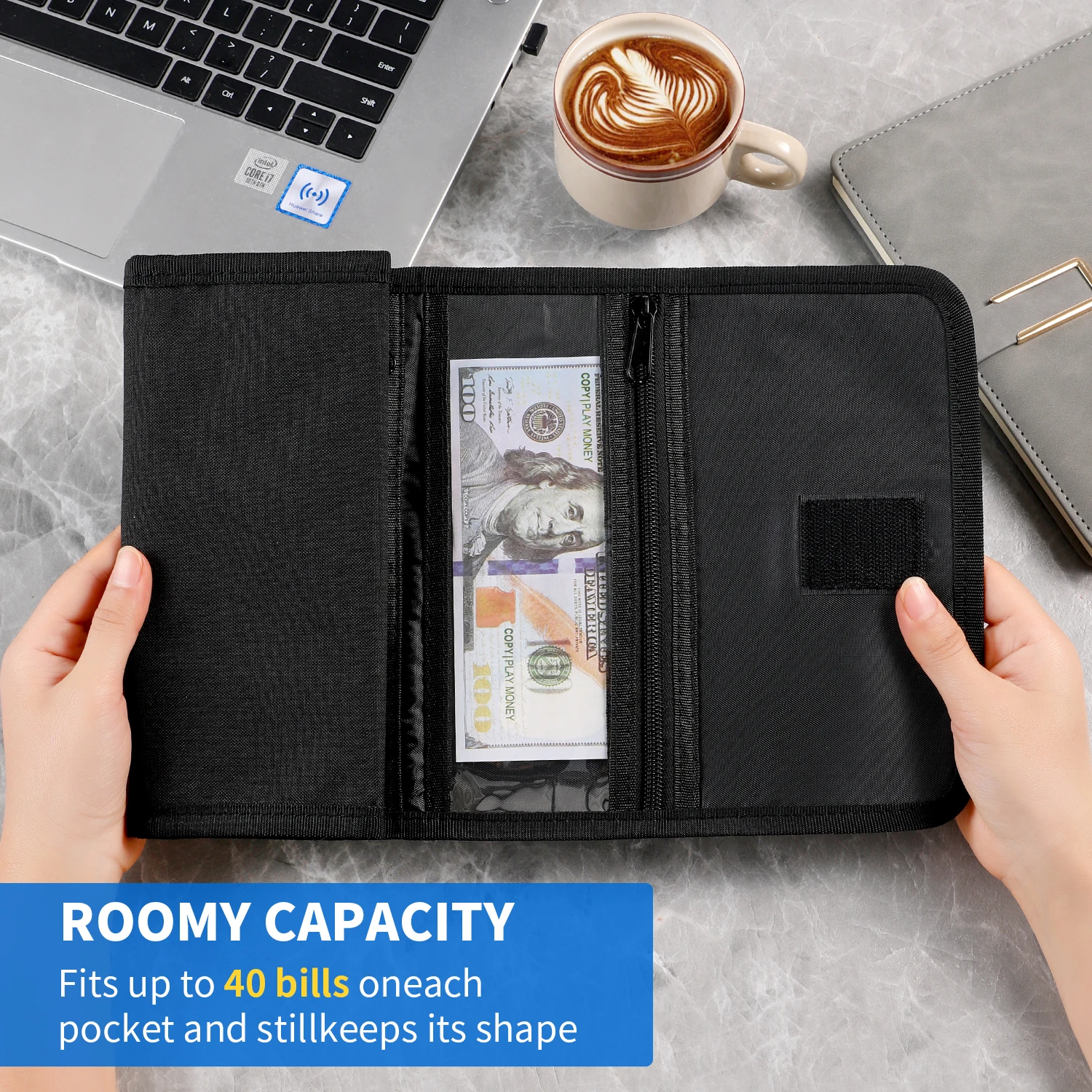 Money Wallet, Money Organizer for Cash with 6 Zippered Pocket Multipack Money Pouch, Cash Bill Organizer, Envelope Wallet Money