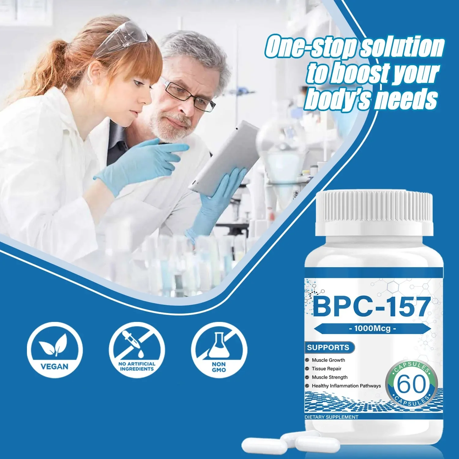 BPC 157 Peptide Capsules - New Protective Compound 157, BPC-157 Pro 1000mcg for Faster Recovery and Gut Healing, Gluten Free