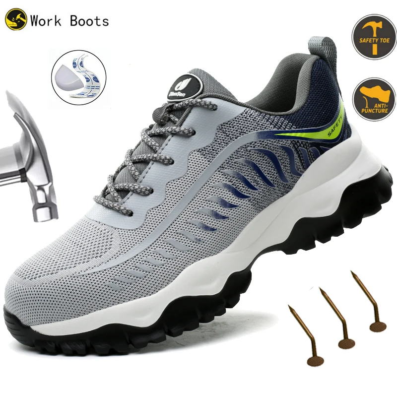 

Steel Toe Lightweight Breathable Safety Shoes Men Anti-Puncture Anti-Smash Protective Boots Non Slip Construction Work Shoes