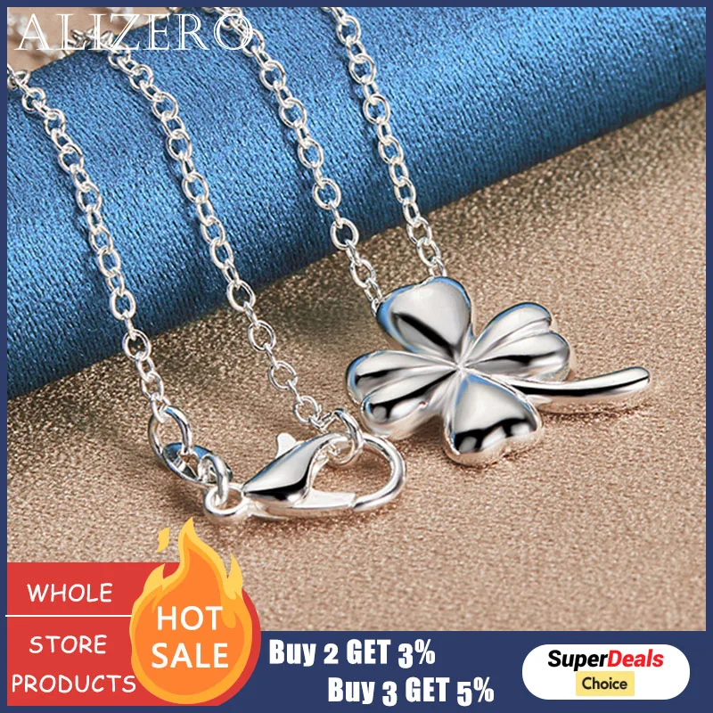 

ALIZERO 925 Sterling Silver Lucky Clover Pendant Necklace With 16-30 Inch Chain For Women Men Fashion Wedding Party Jewelry